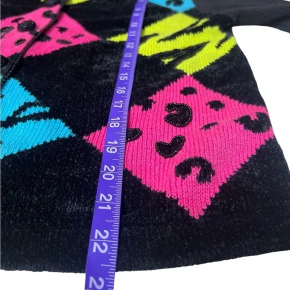 Vintage Jack B Quick Funky Y2K Statement Cardigan Sweater Harlequin Feather M - Picture 6 of 11